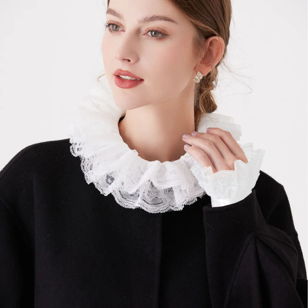 

Двухслойные кружевные регулируемые украшения в стиле ретро, элегантный темперамент, простые и универсальные белые искусственные манжеты с искусственным воротником