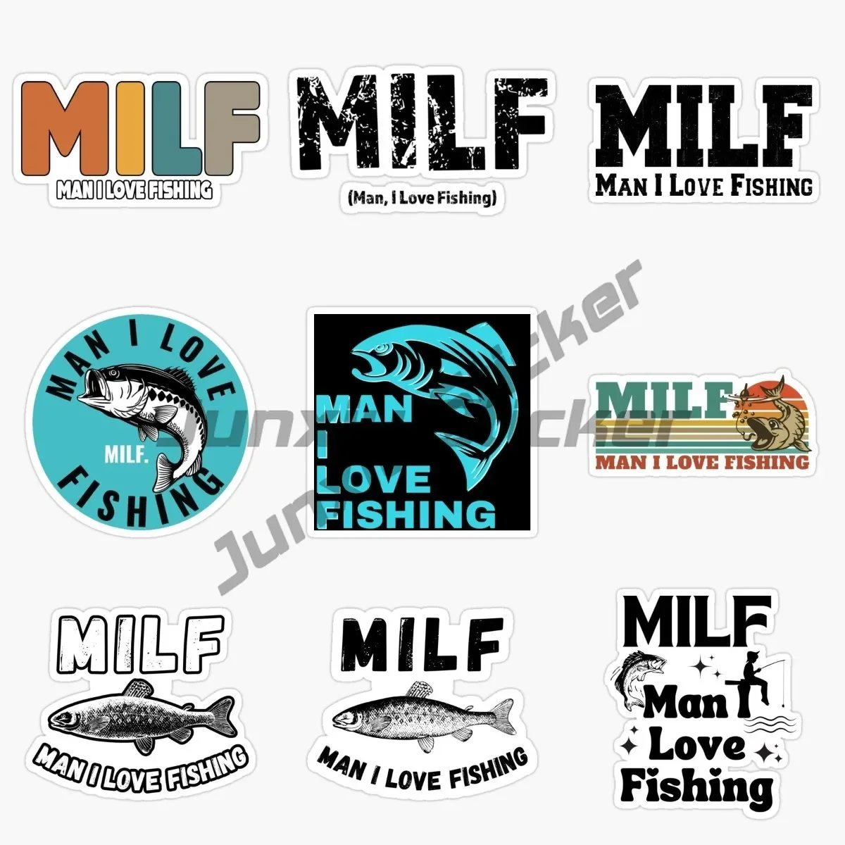 

MILF Man I Love Fishing Car Stickers Vinyl Waterproof Decal Laptop Trunk Car Warp Custom Printing Window Decal