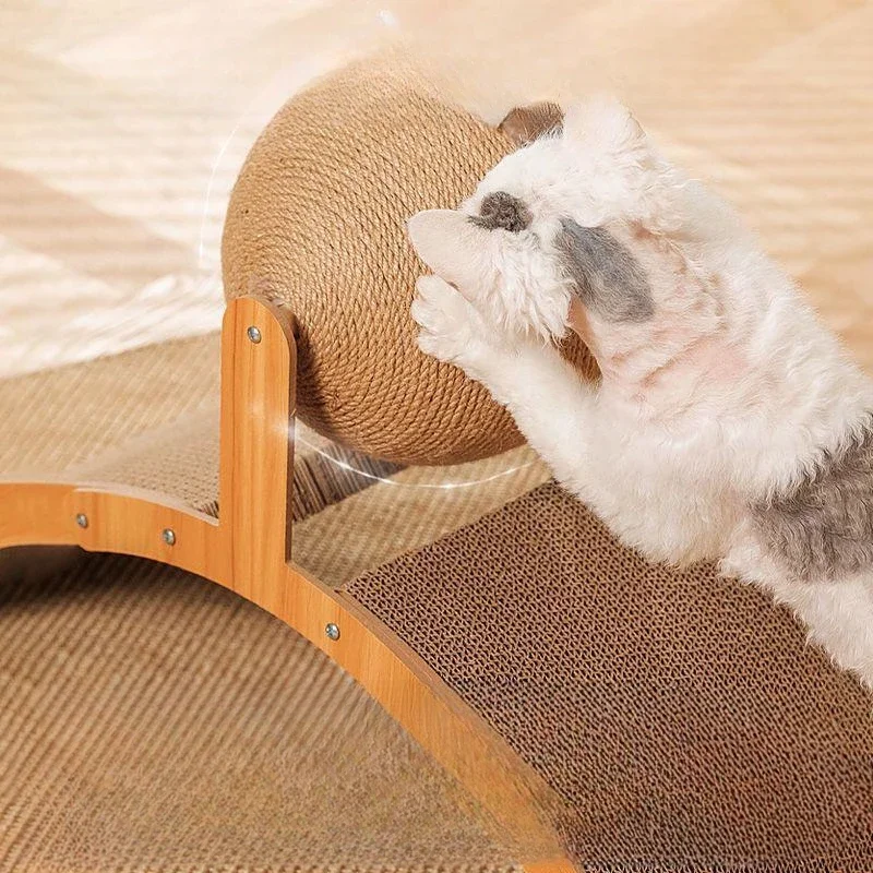 Wooden Cat Scratcher Wear-Resistant Grinding Paw Toy Scratch Board 2 in 1 Sisal Scratching Ball Scrapers for Cats Scraper