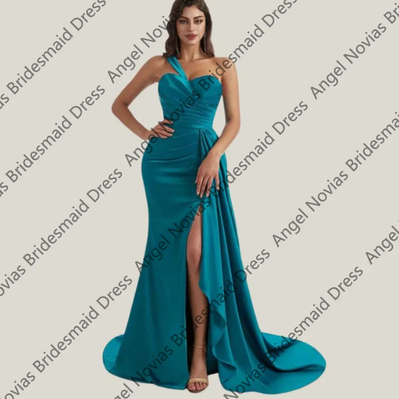 

Customized Long Mermaid Hunter Green Bridesmaid Dresses with Slit Wedding Guest Party Gowns vestido de madrinha de casamento