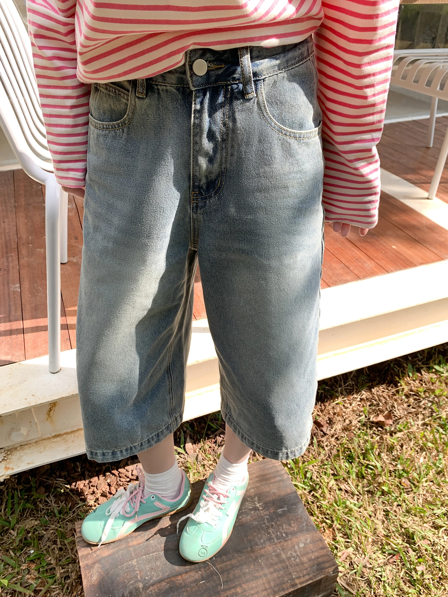 

Zeng Xiao Salt Korean Sle Light Blue Straight Leg Jeans Women's Summer New Loose Wide Leg Pants High Waist Button Closure