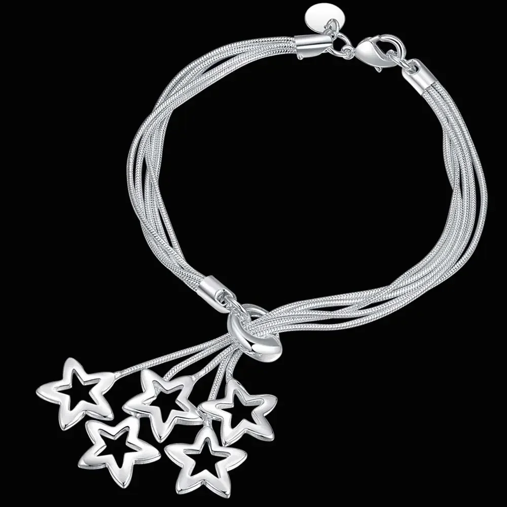 

Wholesale 925 Sterling Silver Star Cute Chain Women Lady Noble Nice Bracelet Fashion Charm Jewelry Wedding Party