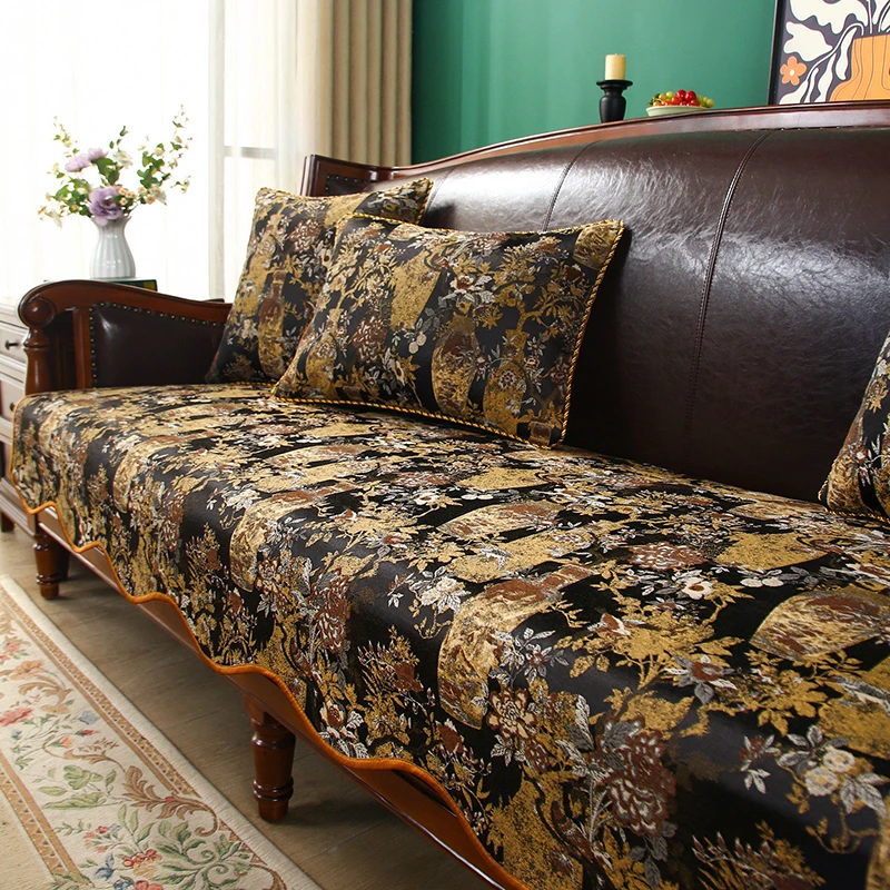 Porcelain Pattern Sofa Cover Elegant Flower Couch Cushion Four-season Non-slip Living Room Retro Sofa Cover Home Armchairs Cover