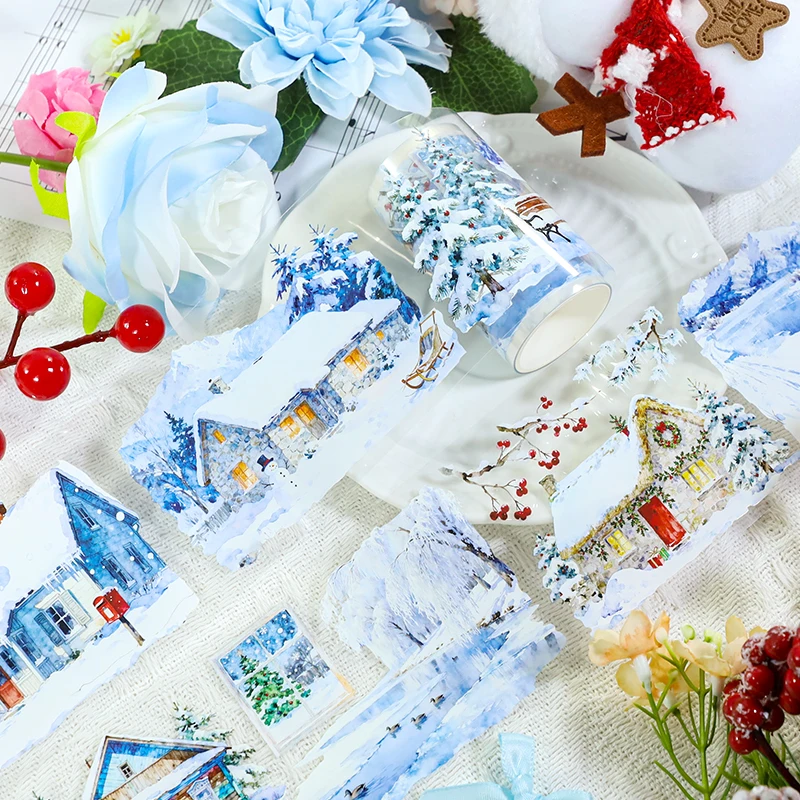 70mm*200cm Vintage Winter Snow House Landscape PET Tape Creative DIY Journal Material Collage Scrapbooking Stationery
