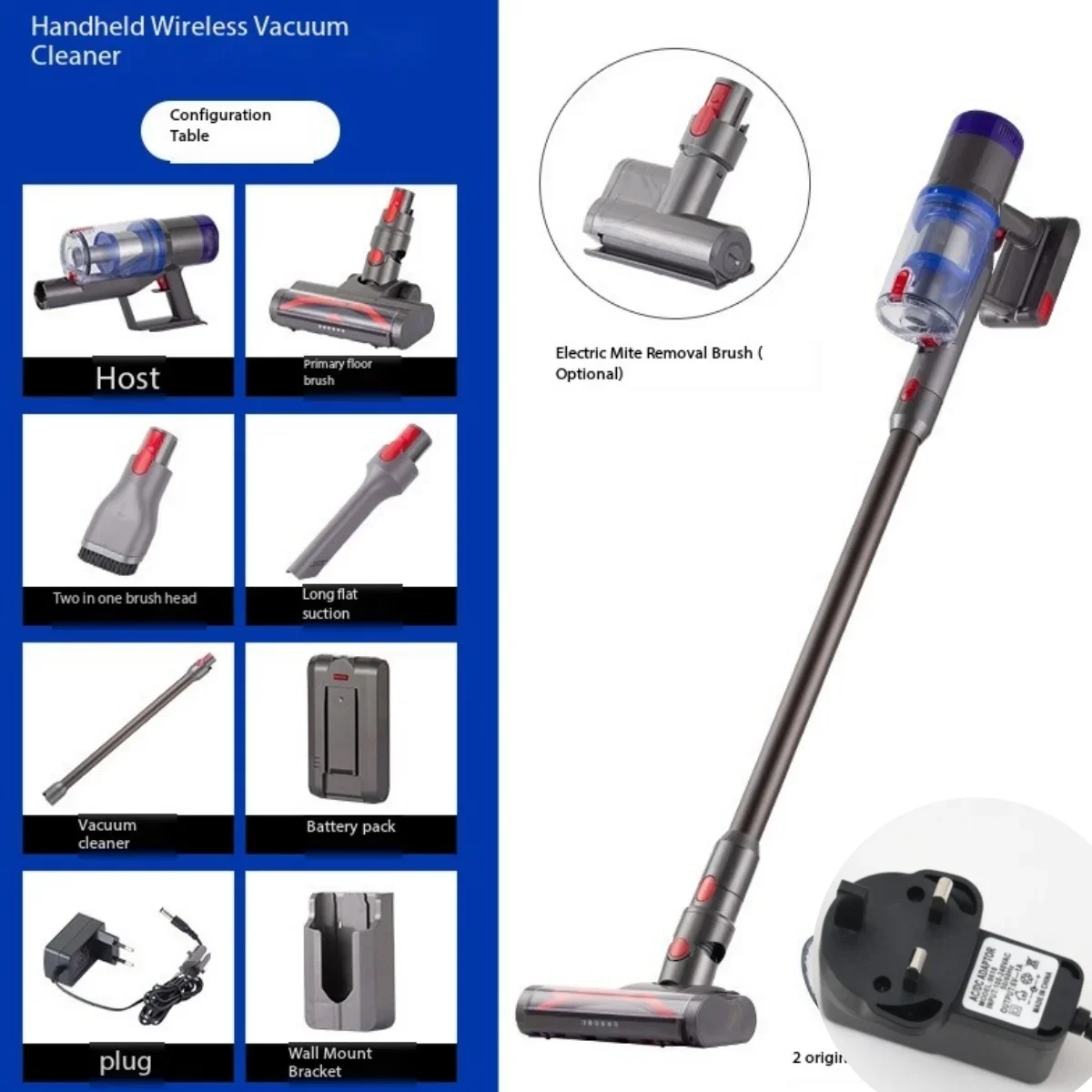 مكنسة كهربائية 1 قطعة أنبوب ثني لاسلكي محمول باليد، قوة عالية غير محدودة، شفط التنظيف والسحب، وحدة تحكم متكاملة