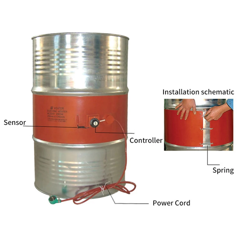 Imagem -03 - Silicone Banda Tambor Aquecedor Cobertor Óleo Biodiesel Plástico Metal Tambor Aquecedor Barril Tanque de Gás Botão Controle de Temperatura 220v 20200l