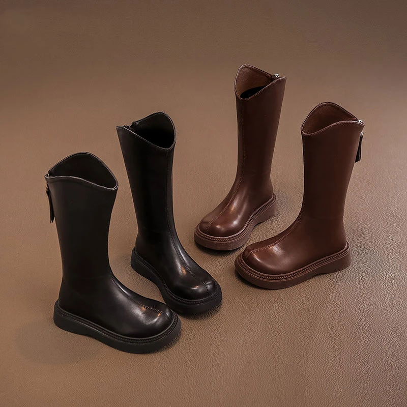 New Kids Boots for Girl Trend Fashion Children Causal Princess Long Boots Black Brown School Round-toe Toddlers Mid-calf Boots