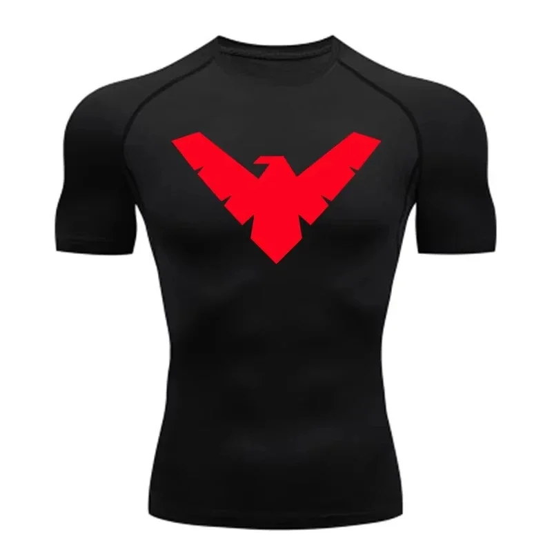 All Season Tight Fitting Short Sleeved Men's Clothing Fashionable Eagle Printed Pattern ,suitable for Running and Training