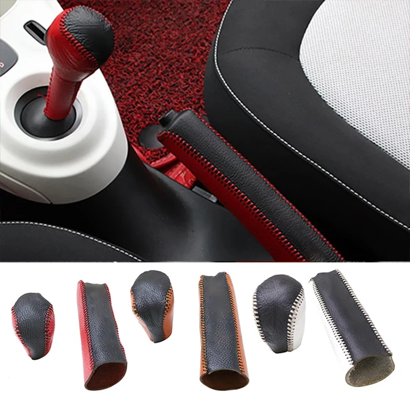 Car Gear Shift Handbrake Shift lever Leather protective sleeve For Smart  453 451 fortwo Forfour Car Modification Accessories