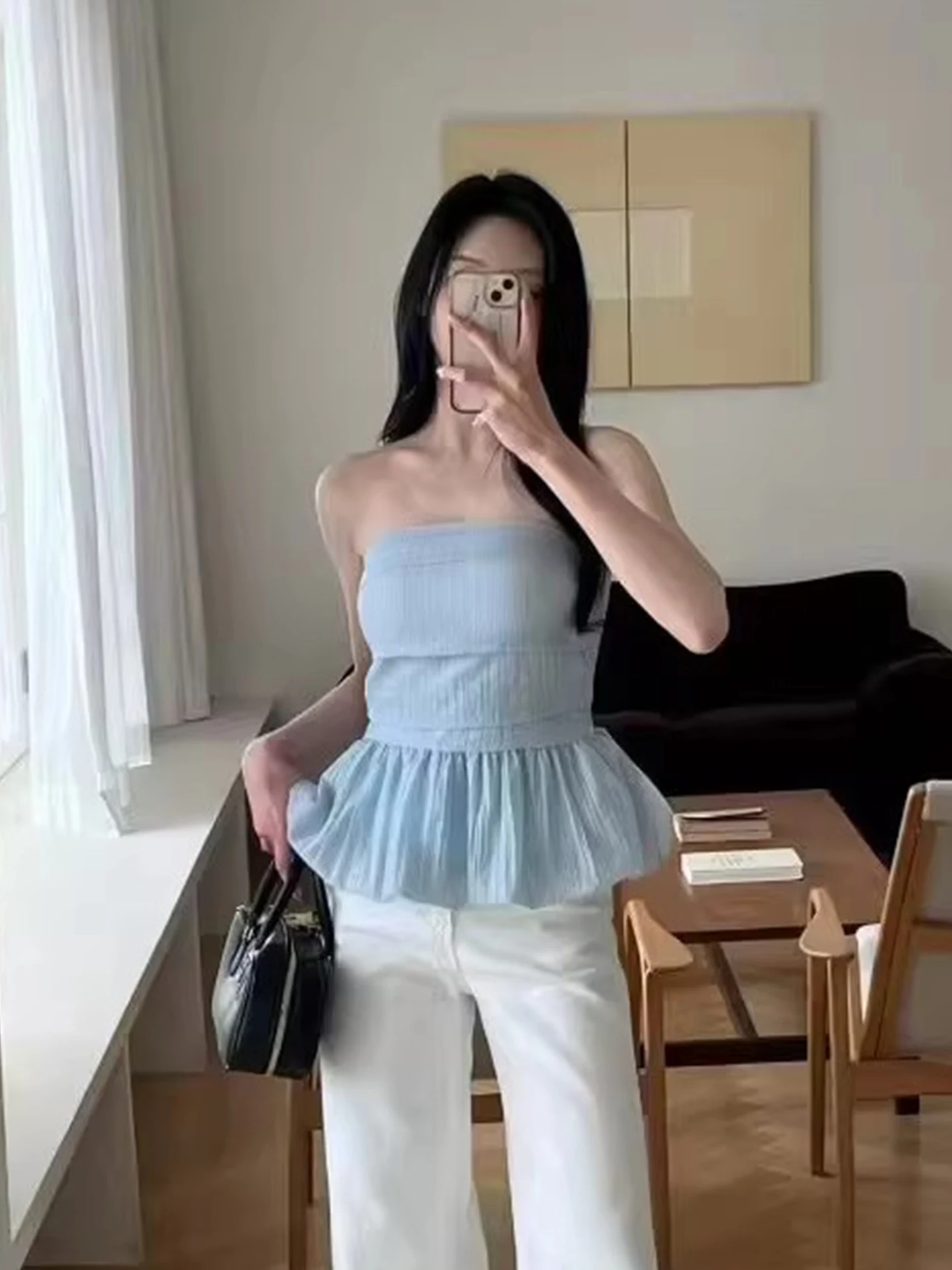 

Женский укороченный топ Pure Desire Style, летняя новинка, сексуальный жилет с принтом листьев, пышный, в корейском стиле, для повседневной носки, отдельный предмет.