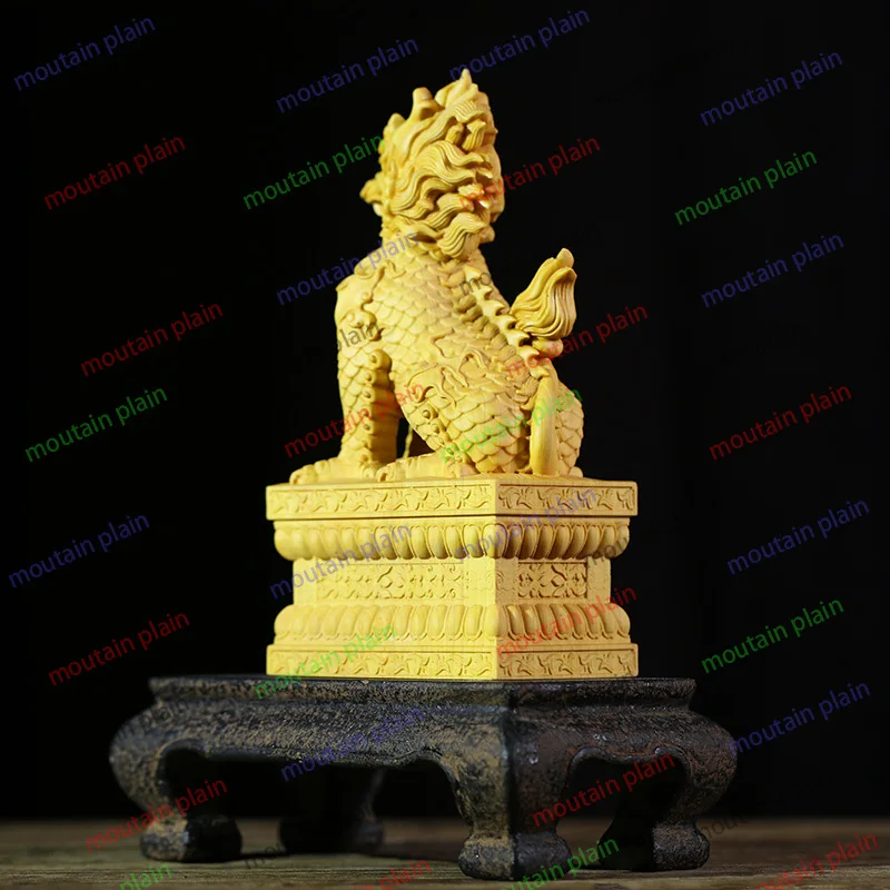 Chinese dragon Ornaments solid wood carved Lucky Unicorn Feng Shui  man Gift wonderful carving statue yellow origin wooden toy