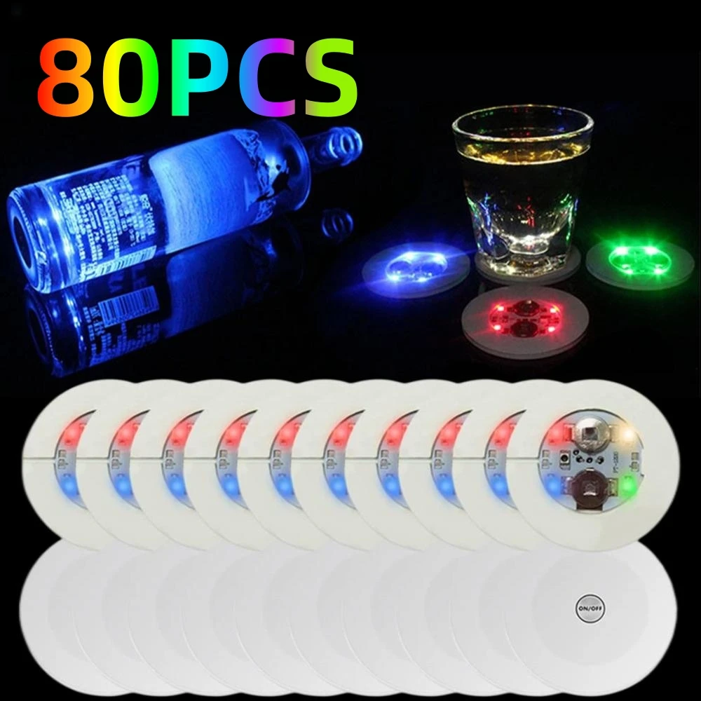 

80Pcs LED Light-emitting Cup Sticker Colorful Flashing Bottle Sticker Light-emitting Coaster Stall Bar Light-emitting Props
