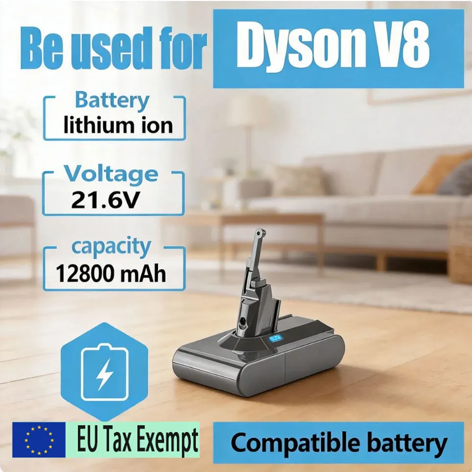 Neues Upgrade: 9800-mAh-Akku mit 21,6 V, wiederaufladbar, Li-Ion, für Dyson V8 Absolute Fluffy Animal Handstaubsauger.