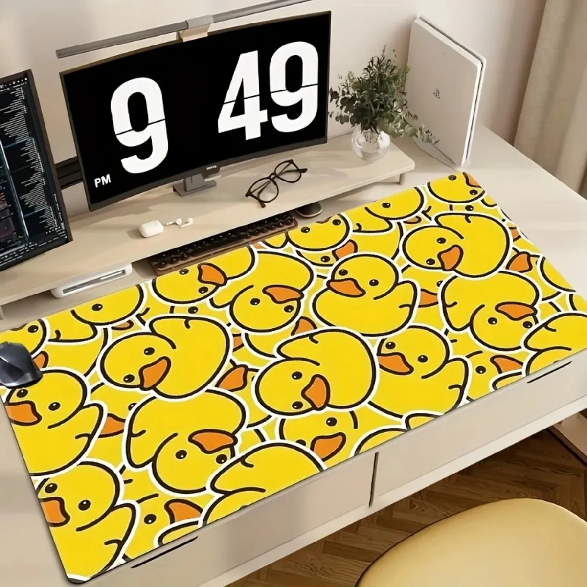 Niedliches Kleines Gelbes Enten-Gaming-Mauspad Großes Rutschfestes Computer-Schreibtischpad mit Verstärktem Rand Tastaturunterlage für Spielzubehör
