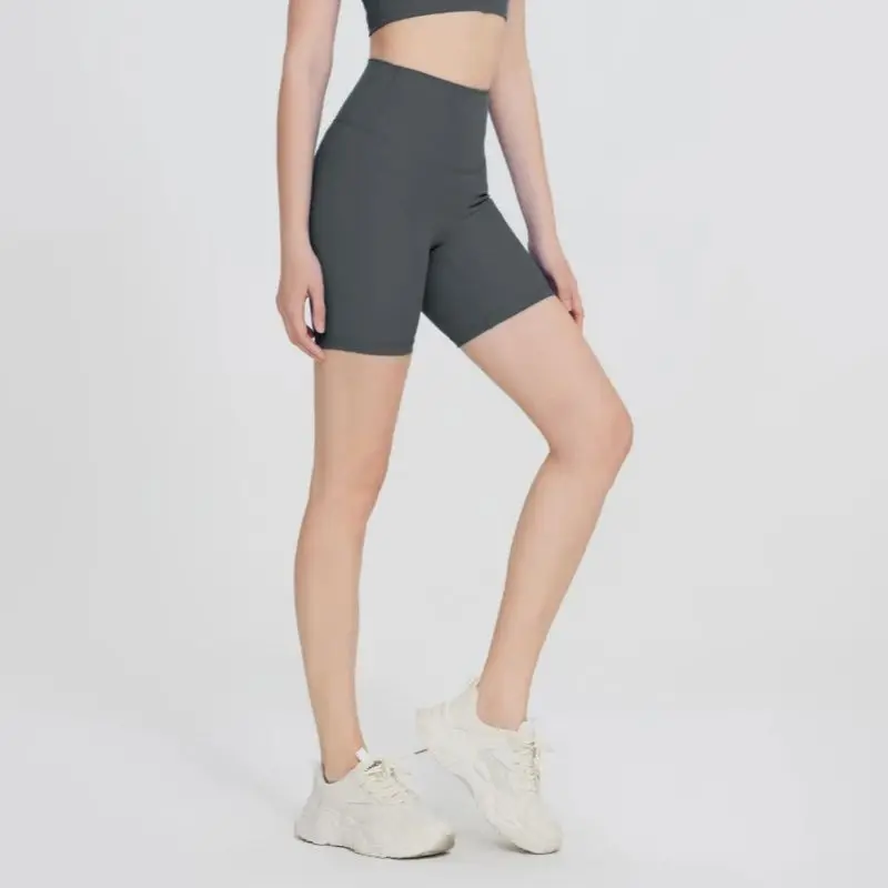 ヨガショーツ無地ソフト女性スポーツショーツ圧縮サポート汗総合トレーニングジョギングサイクリング内部ポケット