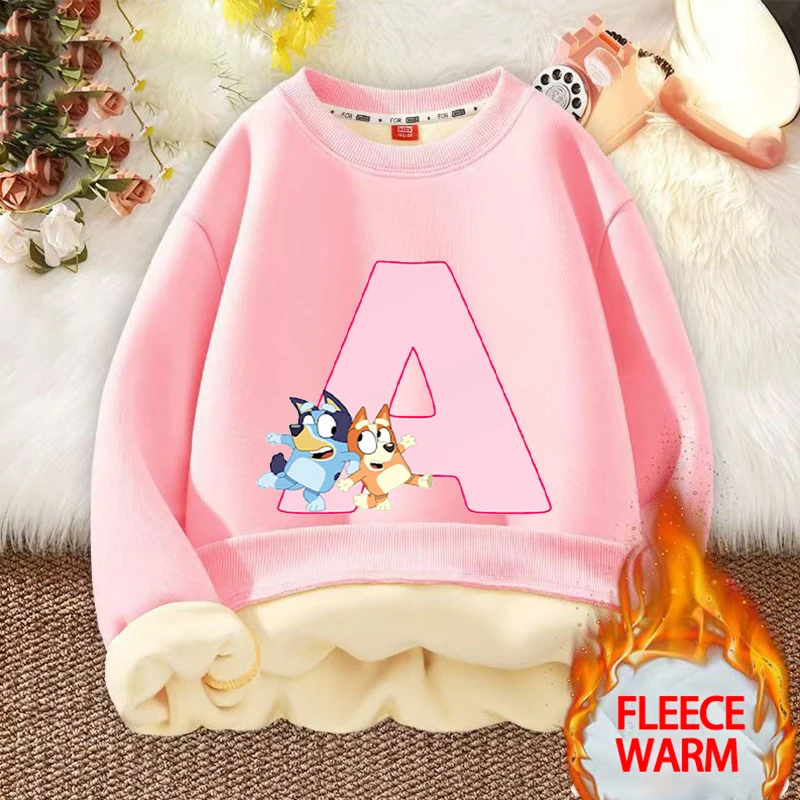 

Blueys Children's Lamb Fleece Round Neck Hoodie Cartoon Letter A-Z Pattern Winter Windproof Warm Coat Children's Birthday Gift