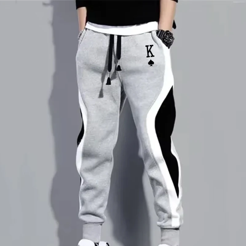 Pantalones informales con estampado de melocotón K para hombre, moda para deportes al aire libre, Fitness, trotar, Patchwork, correr, pantalones de chándal con cordón de lana