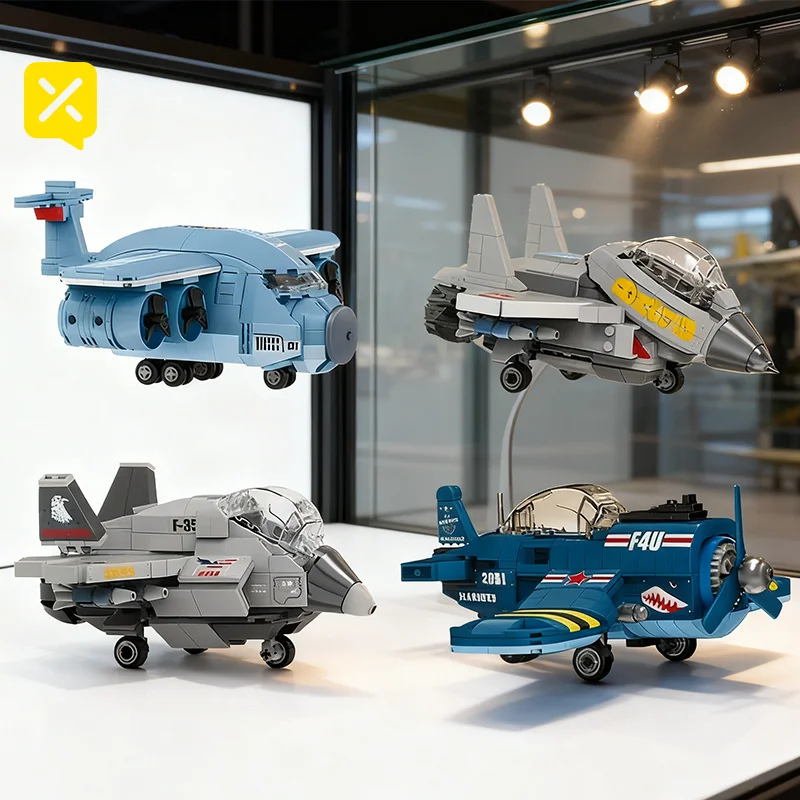 Set di blocchi da combattimento a quattro assi dell'esercito, eleganti giocattoli per aerei adatti per ragazzi e adulti, regali di Natale e compleanno