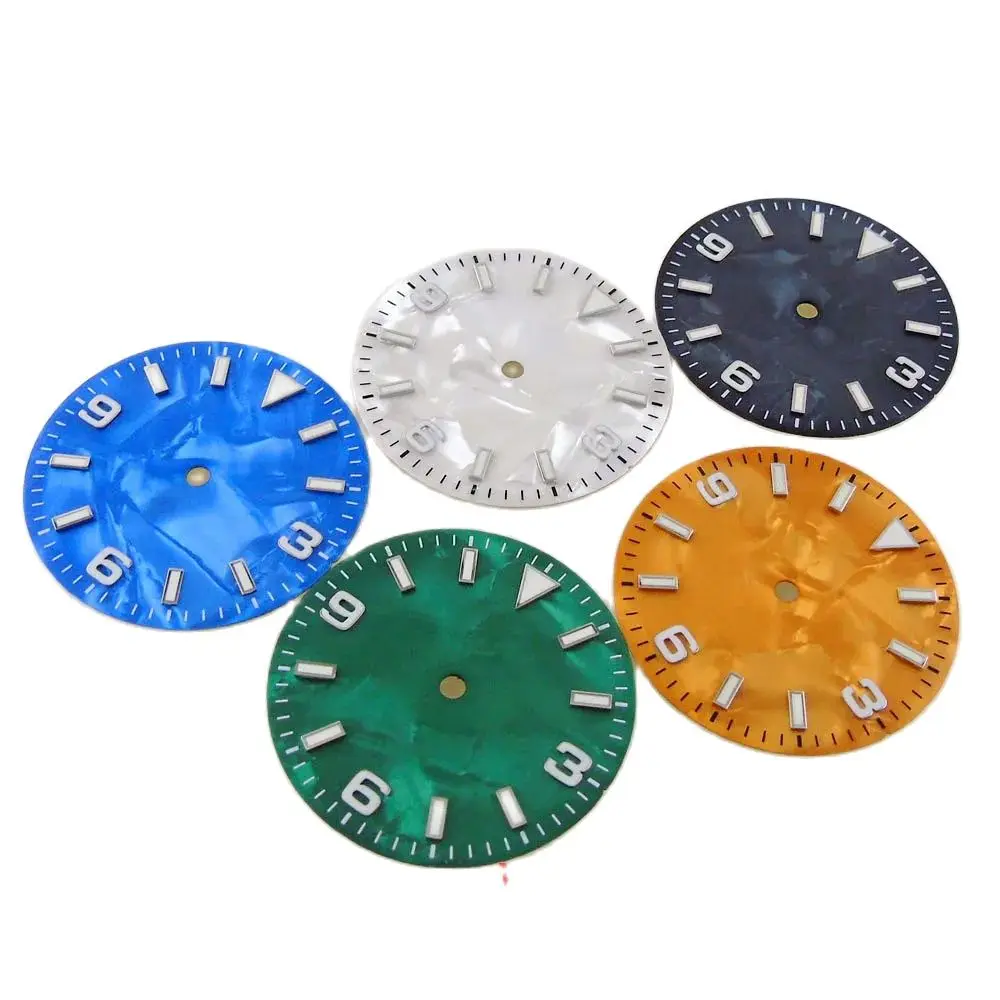 

29mm Bliger Sterile Shell Watch Dial Face Hands Black Yellow White Green Luminous Marks Fit NH35 PT5000 Miyota 8215 Automatic