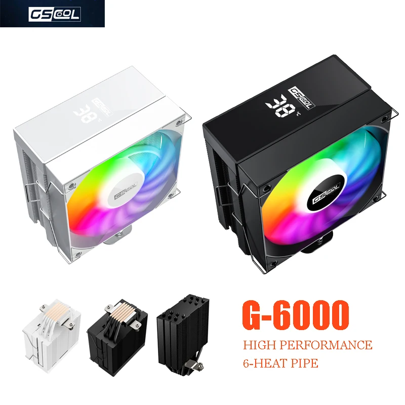 

GSCOOL G-6000 ARGB кулер для процессора 6 тепловых трубок с дисплеем температуры радиатор с воздушным охлаждением для LGA1851 1700 1200 115X AM5 AM4