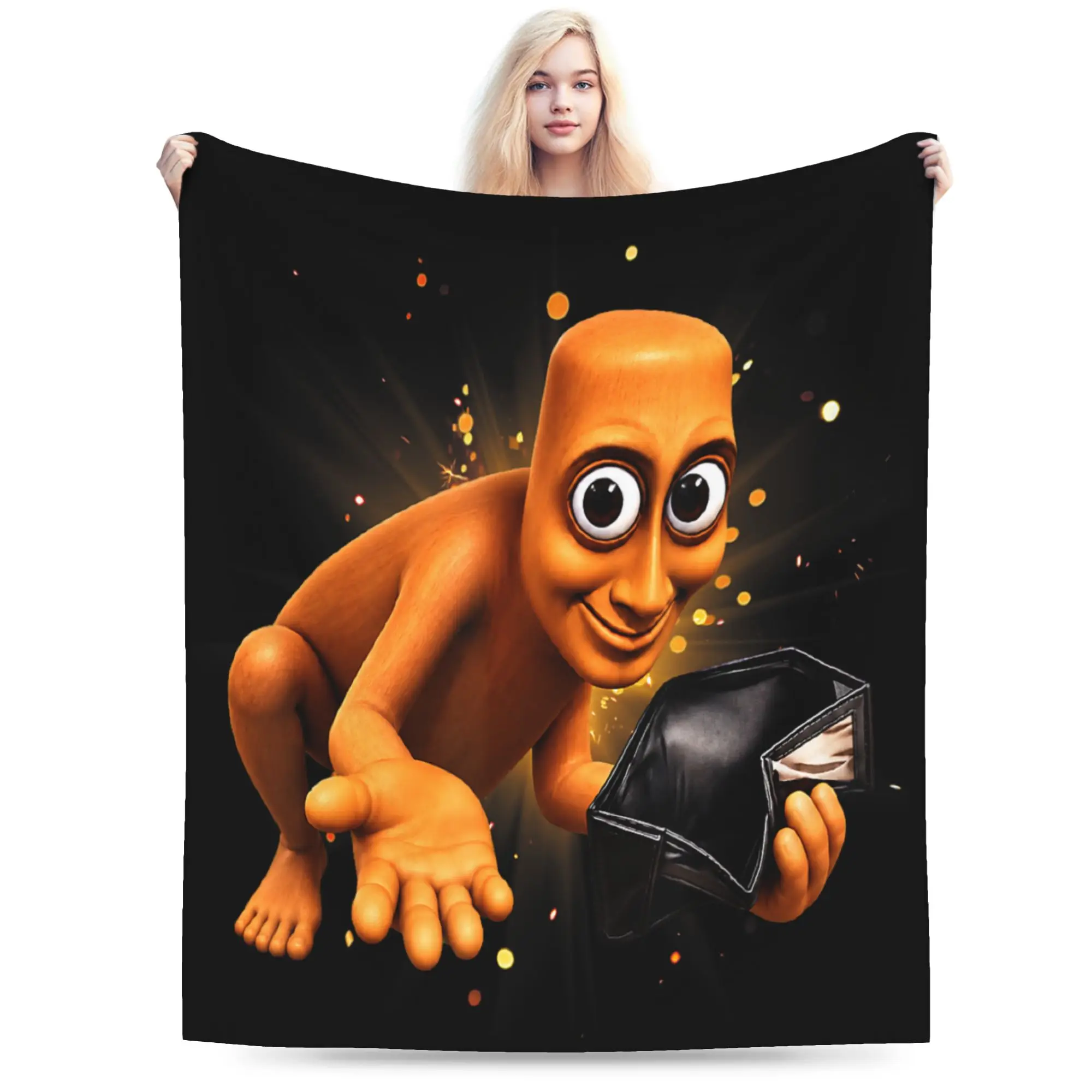 Funny Tung Tung Sahur Empty Wallet Brainrot Meme Blanket Boy Girl Flannel Throw Blanket For Outdoor Warm Comfy Quality Bedspread