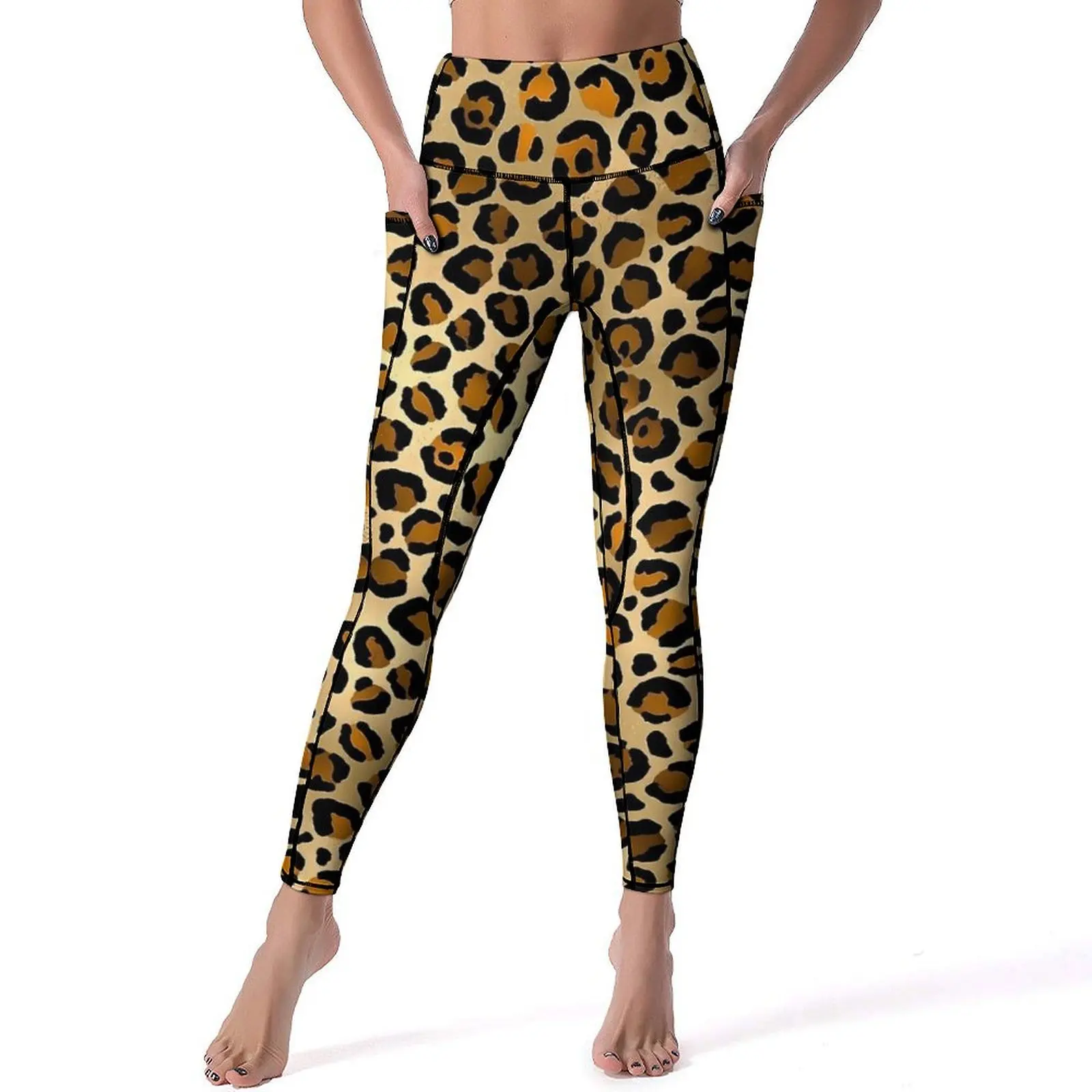 Orange Leopard Print Yoga Pants Sexy  Design Leggings High Waist Fitness Gym Leggins Lady Funny Stretch Sports Tights