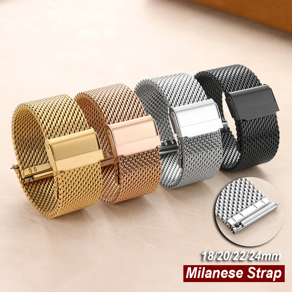 

1.0 Mesh Milanese Breathable Bracelet 18mm 20mm 22mm 24mm Stainless Steel Watch Band Women Men Metal Quick Release Strap