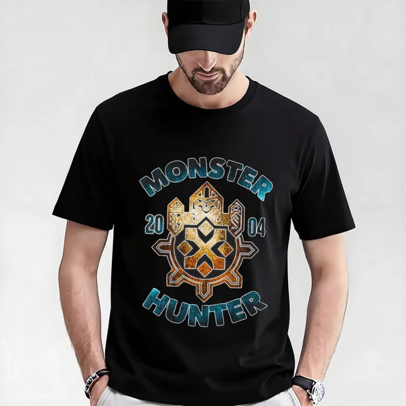 

Retro Monster hunter world 2004 gift t shirt for men 0316 Cartoon Video game MHW Graphic Tee Y2K Clothes All size tops S-6XL