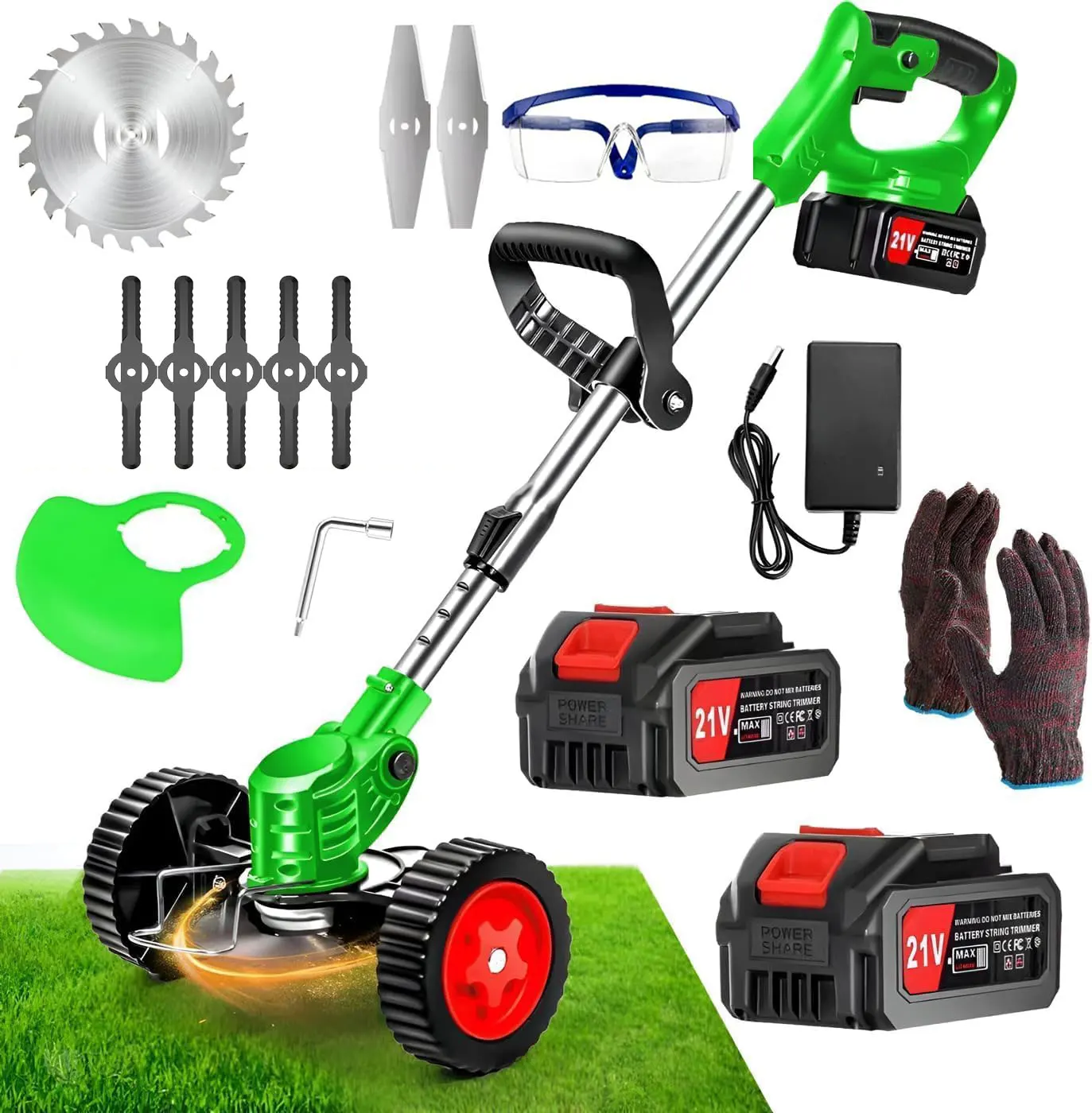 Tondeuse à gazon électrique sans fil 3 en 1, alimentée par batterie, 21V, 4,0 ah, coupe-herbe, sécateur de jardin, taille-bordures électrique