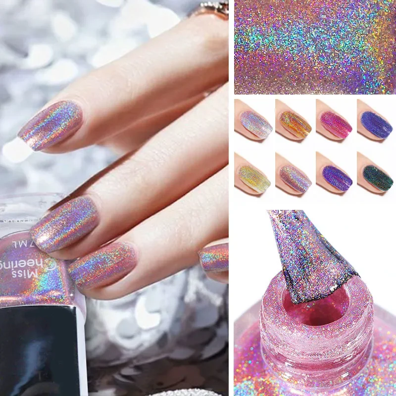 Laser Glitter Nail Polish Seven Color Illusion Laser Nail Polish Holographic Nail Polish Rainbow  3-in-1Water Based Nagel