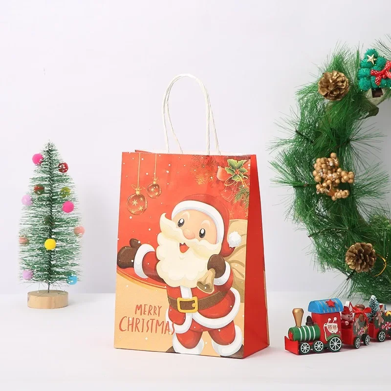 20Pcs Christmas Kraft PaperBags Santa Claus Snowman Candy Gift Packing Bag Cookie Snack Pouch Birthday Party Decor New Year Xmas