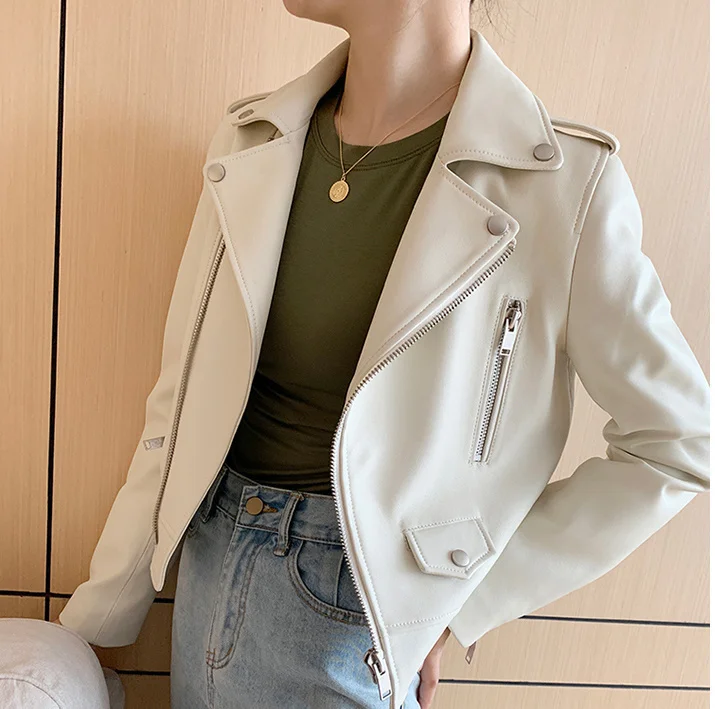 

2023 New Motorcycle Real Leather Jackets Women Spring Autumn Short Slim Female Sheepskin Coat Women Jacket Jaqueta De