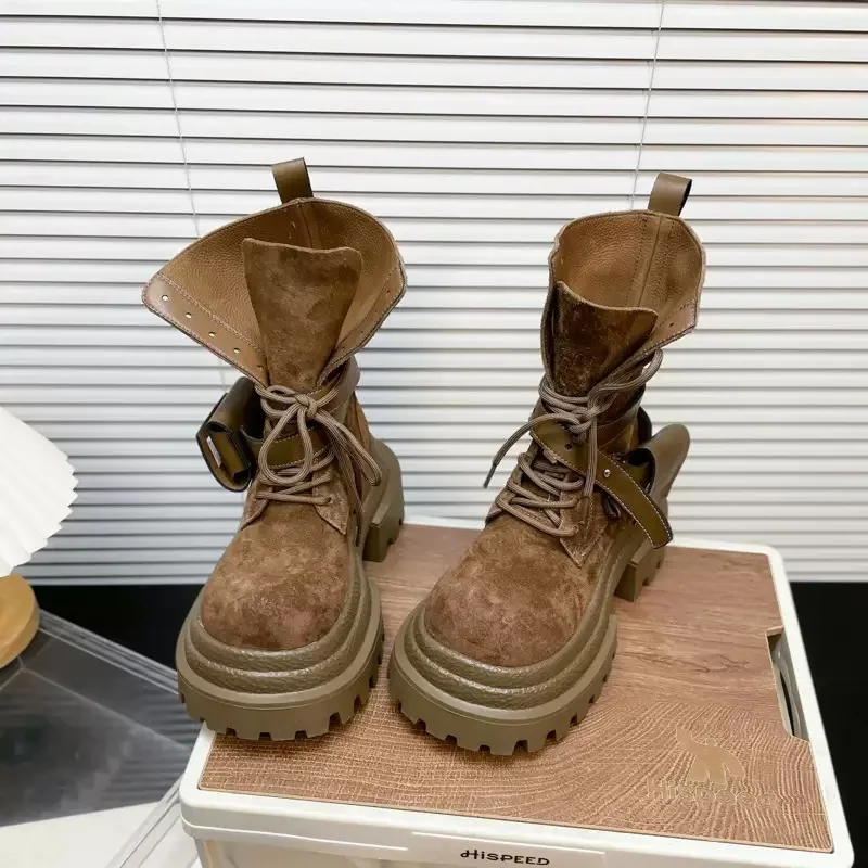 الخريف والشتاء أحذية قصيرة جديدة للنساء، البريطانية سميكة سوليد عالية الارتفاع منتصف طول الأحذية، المألوف الرجعية متجمد أحذية قصيرة #3