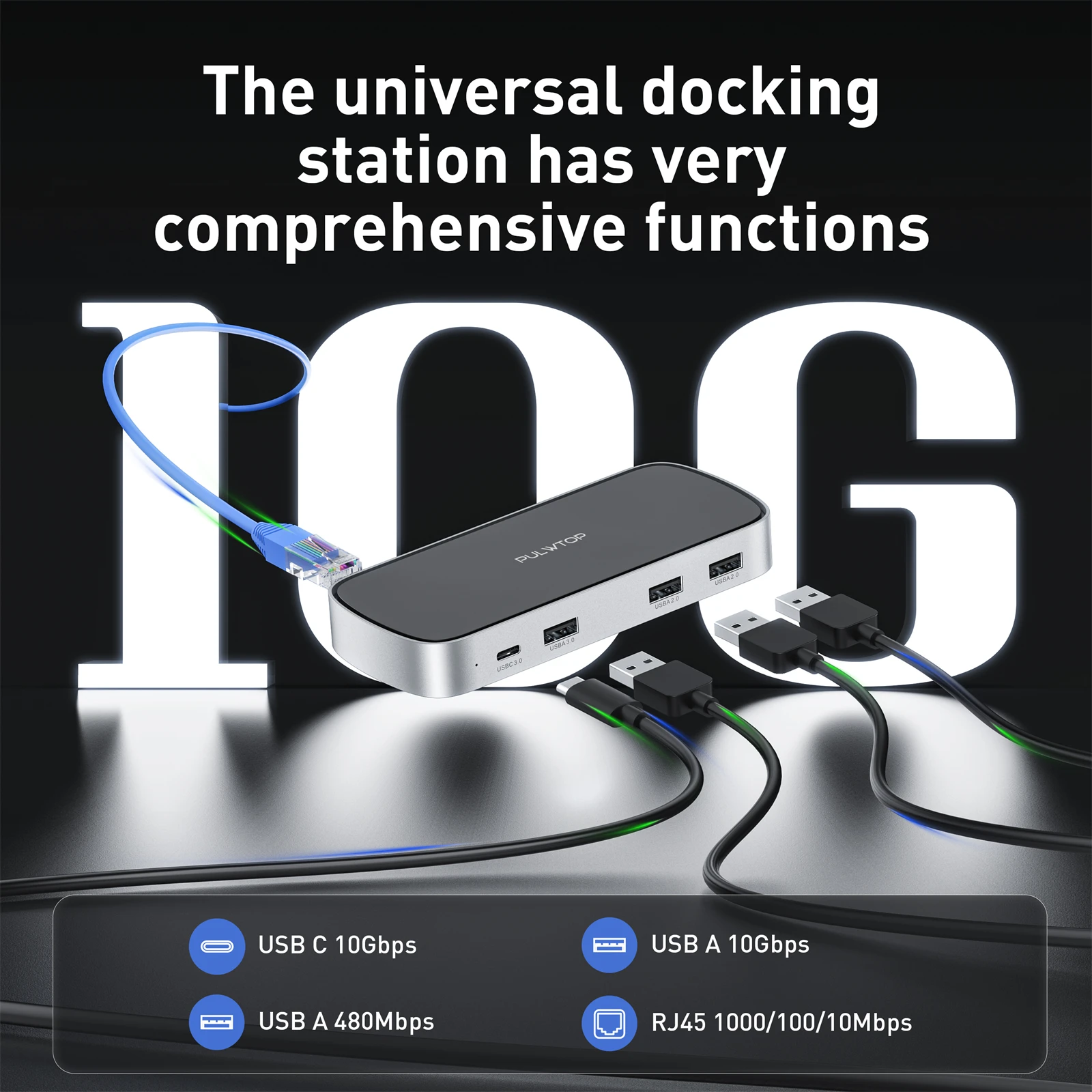 PULWTOP Triple Display USB C Docking Station With 65W Power Adapter, Docking Station for Macbook M1/M2/M3/M4/M5 macOS/Windows