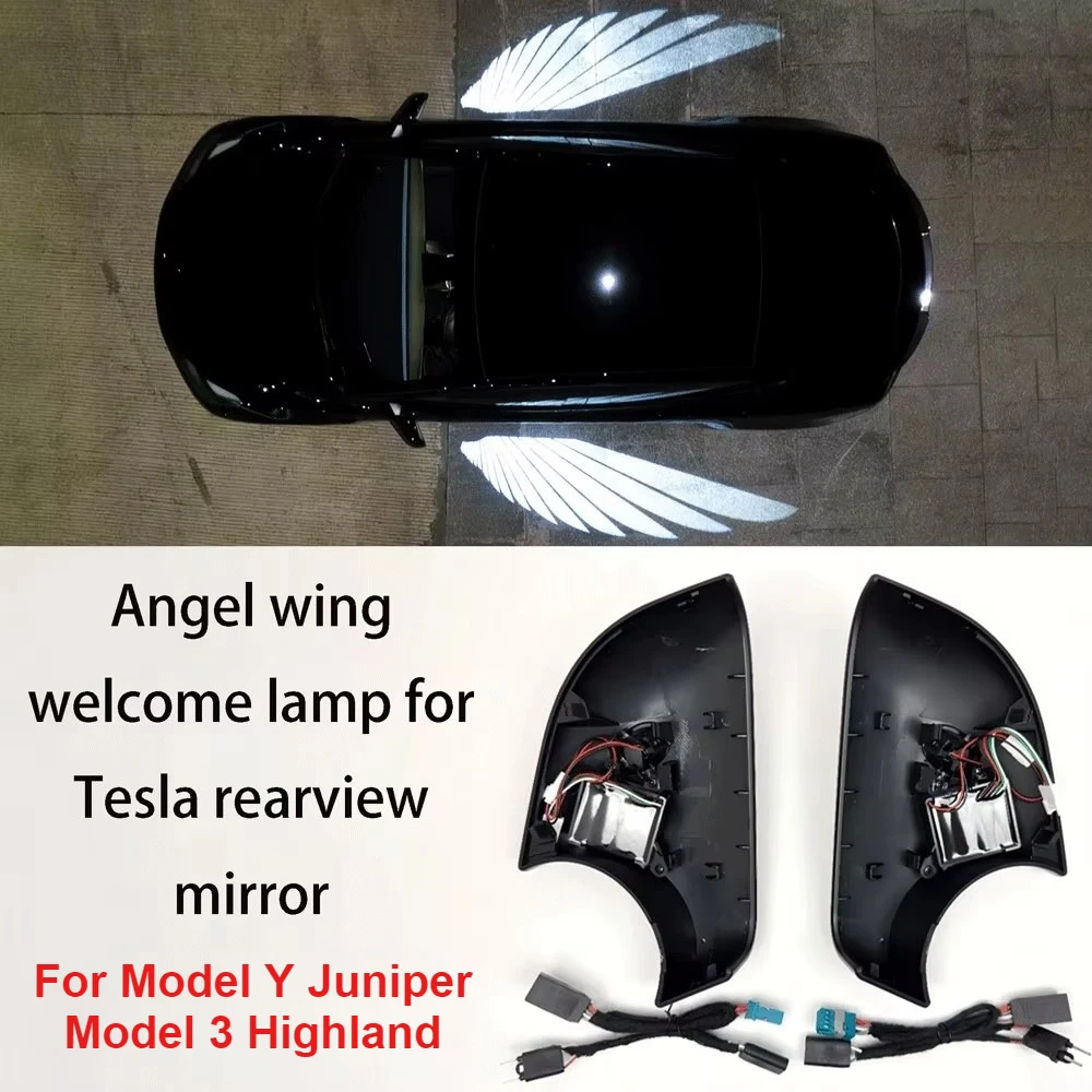 For Tesla Model Y Juniper 2021-2025 Model 3 Highland 2021-2025 Angel Wing Welcome Light Car Side Mirror Projection Ambient Light