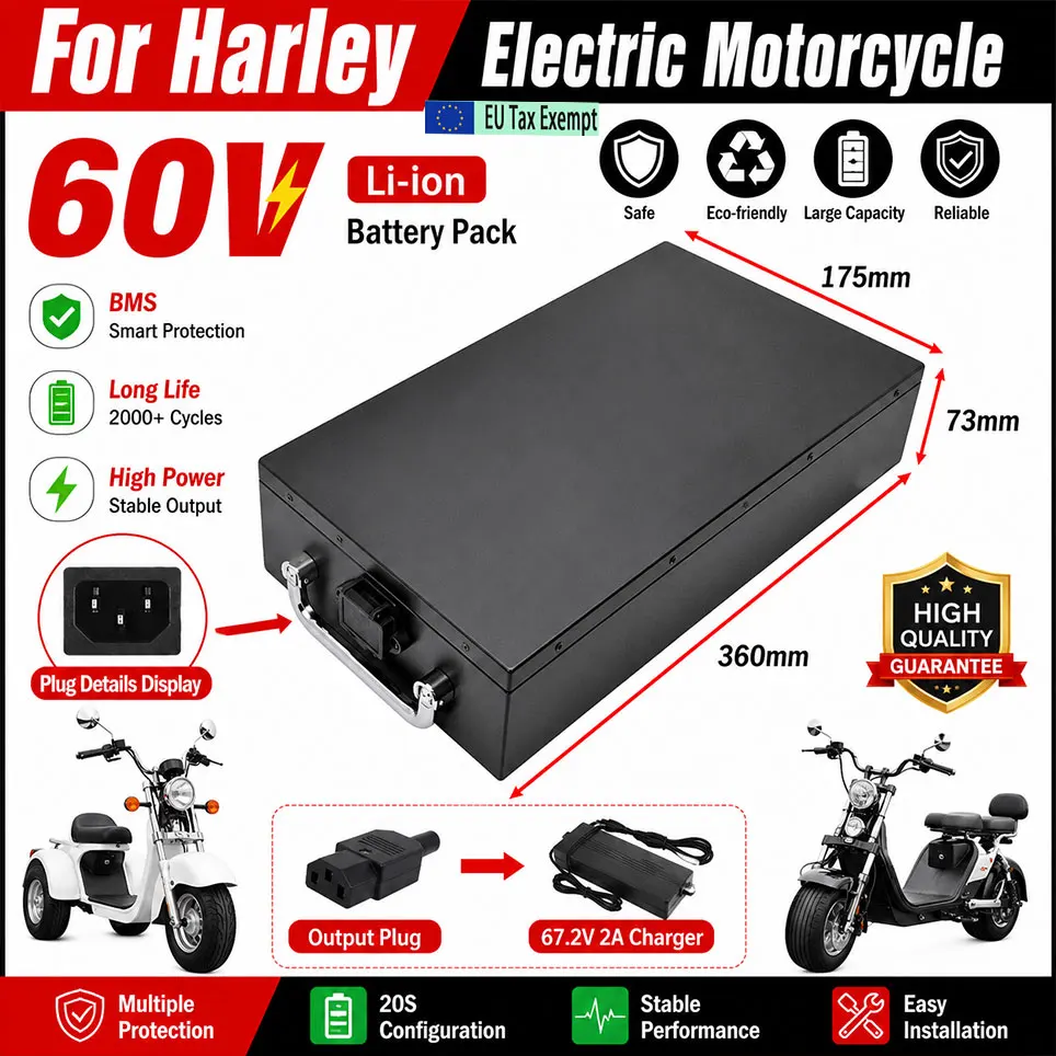 60V40Ah Lithium-Batterie für 2000W Harley Citycoco faltbaren Elektroroller, kostenloses passendes Ladegerät