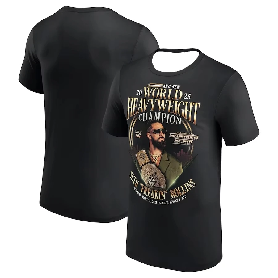 Ropa de verano para hombre, camiseta negra WWE SummerSlam Seth Rollins World Heavy Champion, camiseta de secado rápido que absorbe el sudor