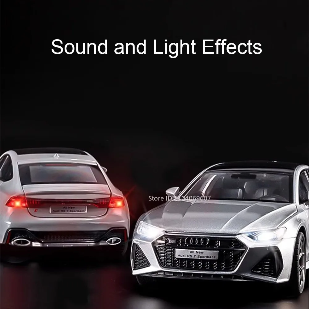Modèle de voiture jouet RS7 Sportback A8, échelle 1:24, en alliage moulé sous pression, son et lumière, portes ouvertes, véhicule d'ornement, jouets pour enfants, cadeaux