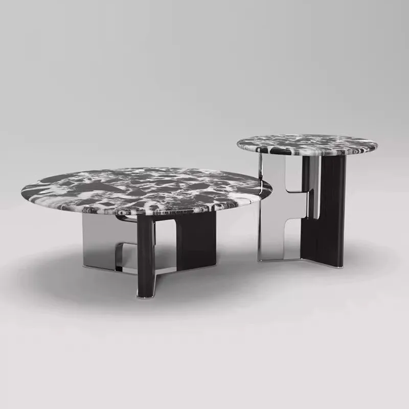 Combinazione minimalista italiana in marmo con bordo rotondo del divano, pochi tavoli da tè in acciaio inossidabile