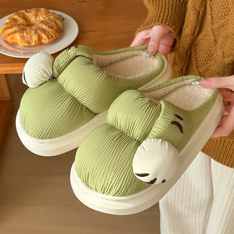 Cute Cat Paw Closed Toe Plush Slippers Women Winter Comfortable Warm Home Cotton Shoes Woman Soft Sole Non Slip House Slippers