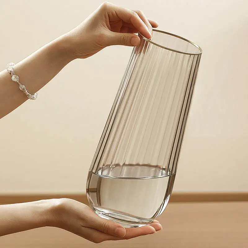 

LTT light luxury Nordic simple vase glass transparent water nourishing rich bamboo lily living room flower arrangement