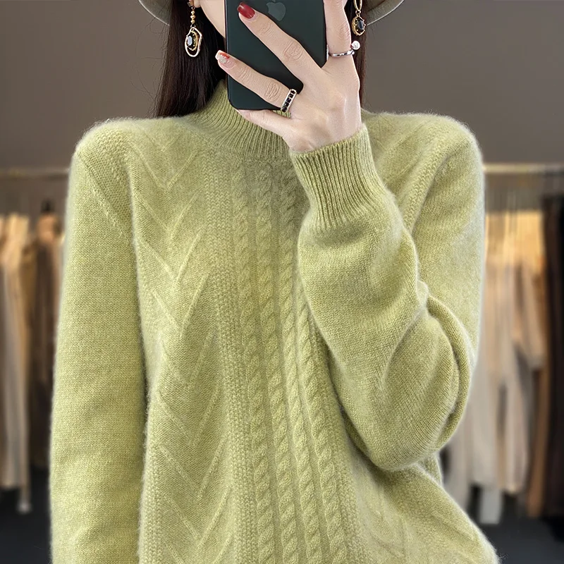 LDZWSM 100% wool cashmere sweater women's sweater high-necked long-sleeved pullover for autumn and winter warm pullover top