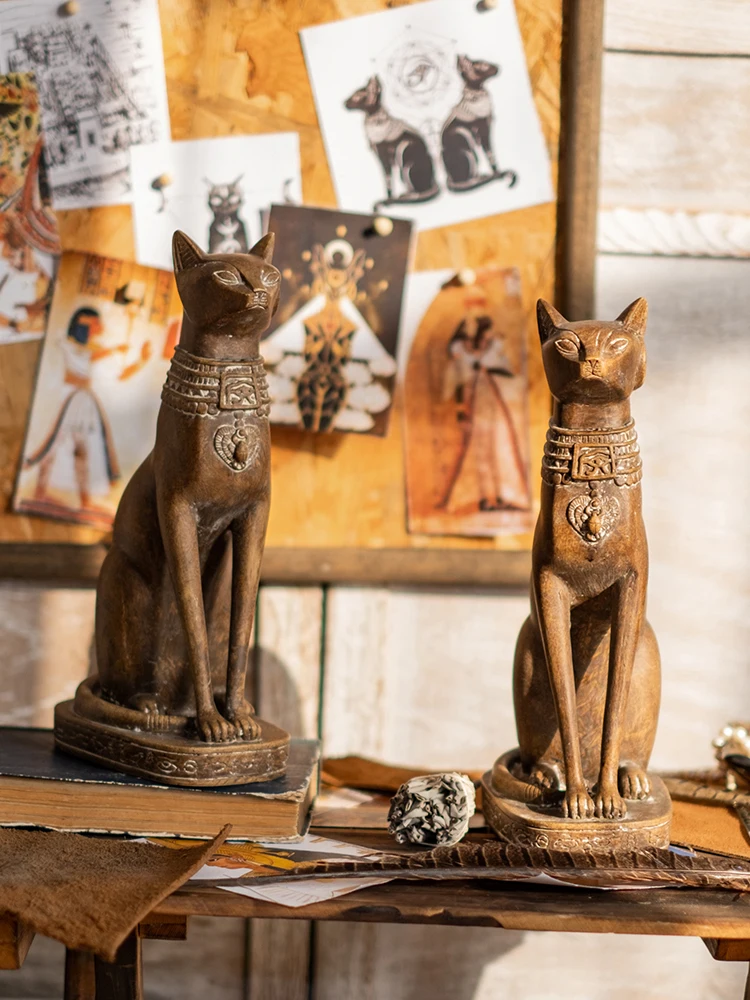 Egyptian Cat Fortune Cat Medieval Ornaments Resin Living Room Retro Furnishings Study Porch Decoration Gifts Room Decoration