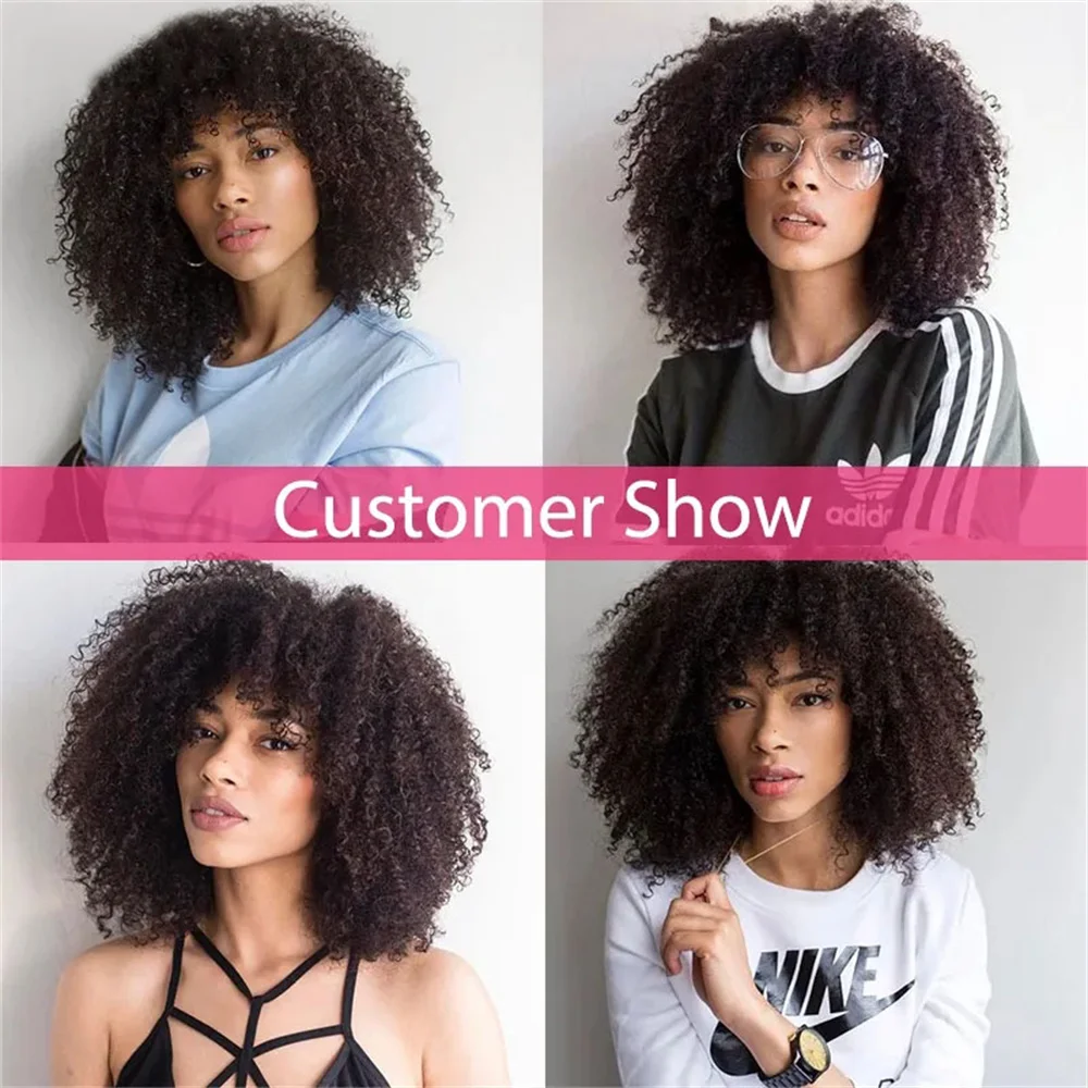 Afro Kinky Curly Human Hair Wigs With Bangs For Black Women 100% Human Hair Wig Tanie malezyjskie peruki z włosów ludzkich wykonane maszynowo