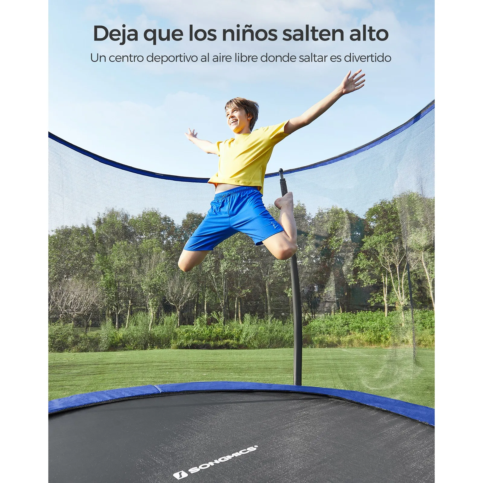 SONGMICS 12 ft Trampoline with Enclosure, Safety Net, Ladder, Black/Blue, Children's Outdoor Toy for Garden Backyard