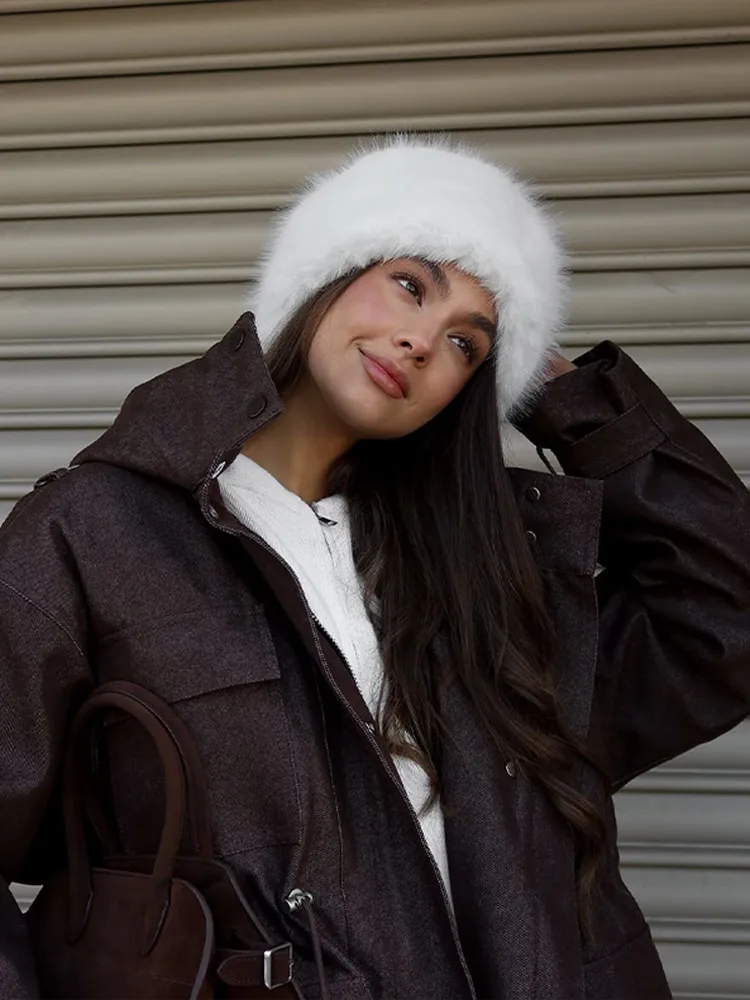 Kapuzenjacke mit Mehreren Taschen und Kordelzug für Damen, Streetwear-Stil mit Stehkragen, Epauletten, Langen Ärmeln, Locker Geschnittene Mäntel, Schicke Damen-Oberbekleidung – Detail 14