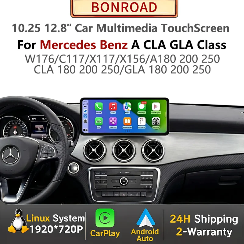 Bonroad – lecteur multimédia sans fil CarPlay Android Auto pour voiture, GPS, pour Mercedes Benz classe A W176 CLA C117 X117 GLA X156 2013-2018