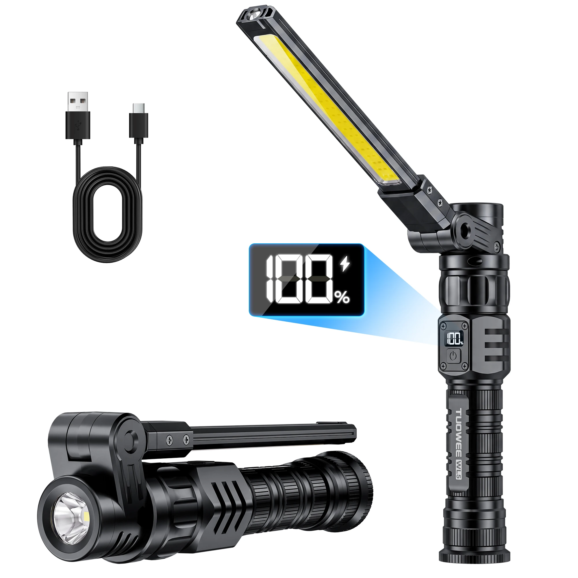 Foldable Magnetic Rechargeable LED Work Light Waterproof Flashlight Car Repair Camping Emergency Light Holiday Gift for Men