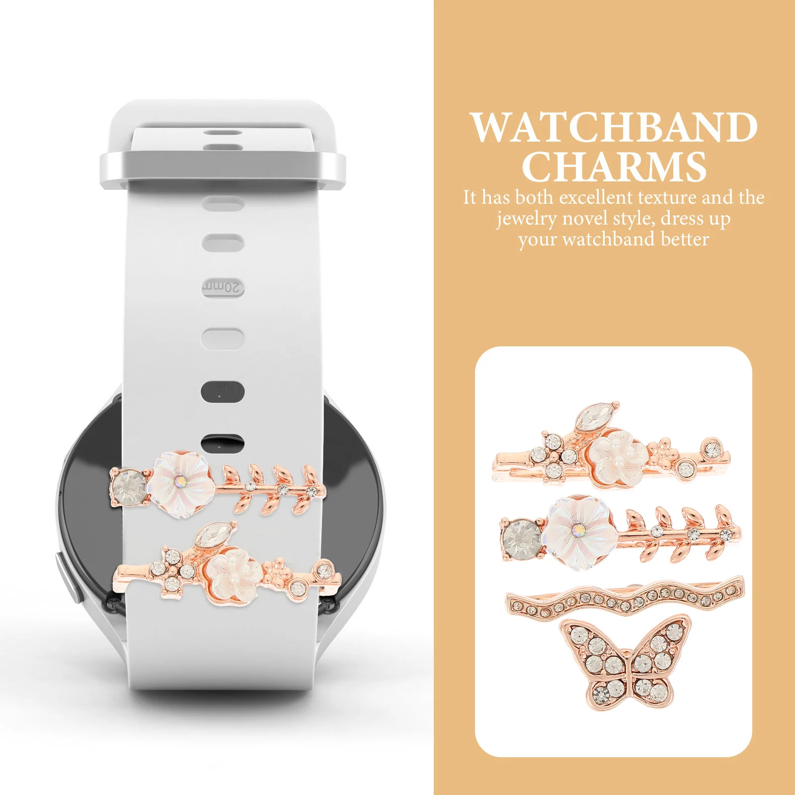 

4 Pcs Watch Ring Decorations Watchband Strap Charms Jewelry Smartwatch Loops Rhinestones for Straps