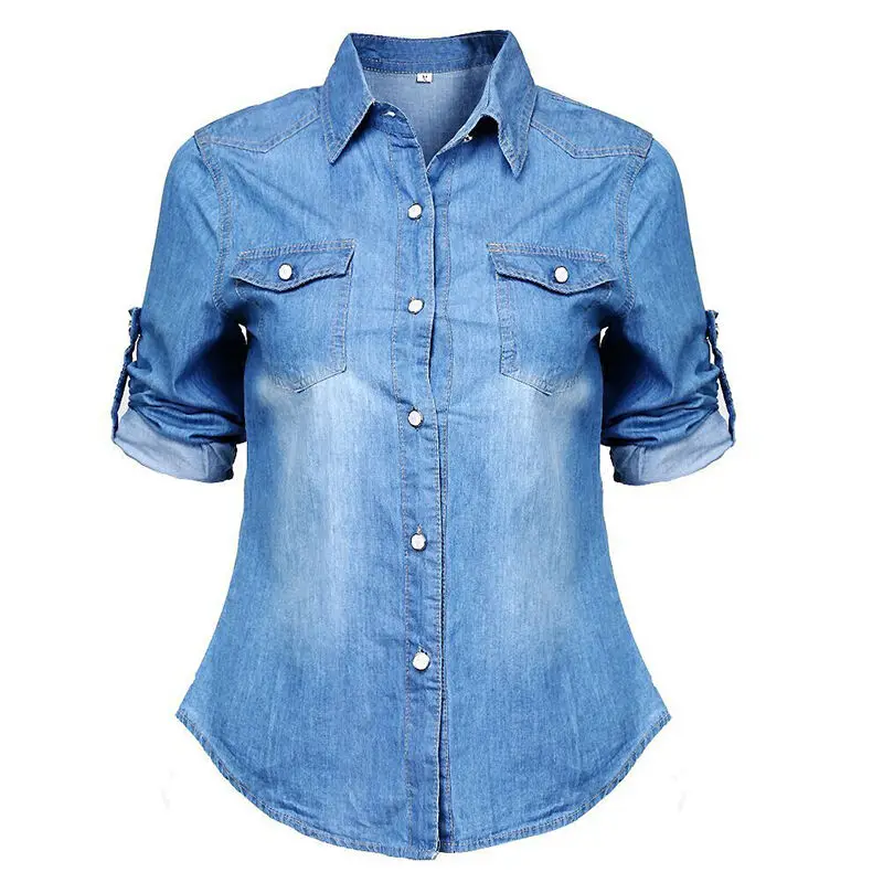 Summer Fashion Women Casual Long sleeve tops Soft Jean Denim Long Sleeve Shirt Tops Blouse Jackets Femenino Camisas